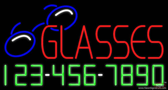 Red Glasses with Phone Number Handmade Art Neon Sign