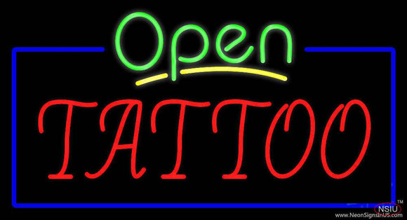 Green Open Red Tattoo Blue Border Real Neon Glass Tube Neon Sign