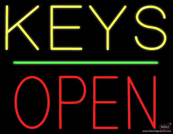 Keys Block Open Green Line Real Neon Glass Tube Neon Sign