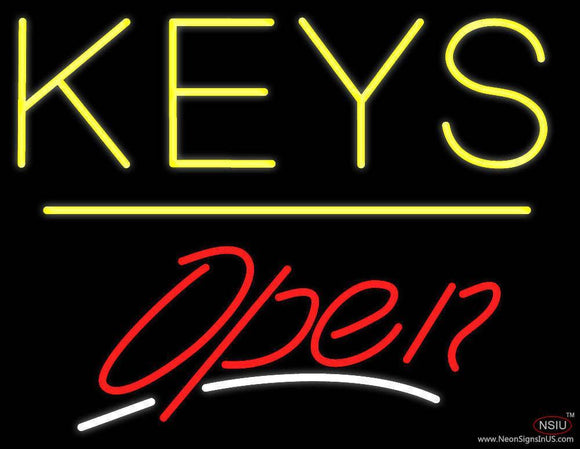 Keys Script Open Yellow Line Handmade Art Neon Sign
