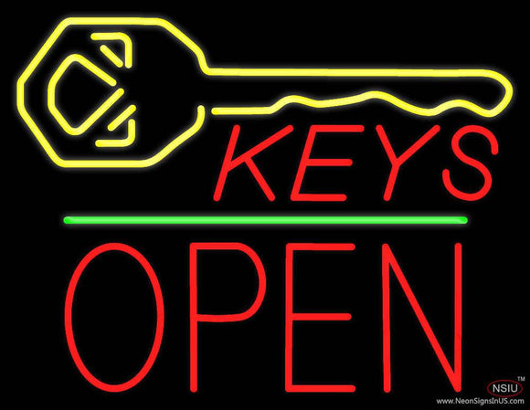 Keys Logo Block Open Green Line Real Neon Glass Tube Neon Sign