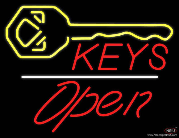 Keys Logo Open White Line Handmade Art Neon Sign