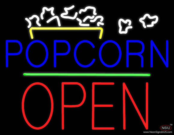 Popcorn Logo Open Block Green Line Real Neon Glass Tube Neon Sign