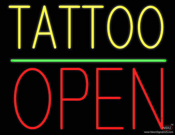 Yellow Tattoo Block Open Green Line Real Neon Glass Tube Neon Sign