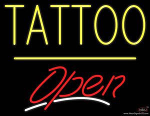 Tattoo Open Yellow Line Real Neon Glass Tube Neon Sign