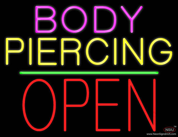 Body Piercing Block Open Green Line Real Neon Glass Tube Neon Sign
