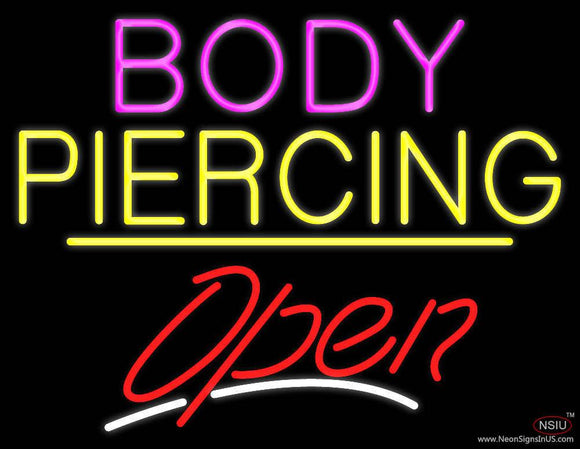 Body Piercing Open Yellow Line Real Neon Glass Tube Neon Sign