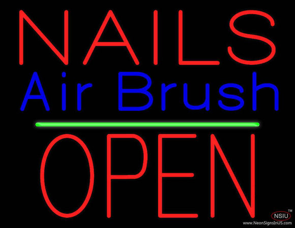 Nails Airbrush Block Open Green Line Real Neon Glass Tube Neon Sign