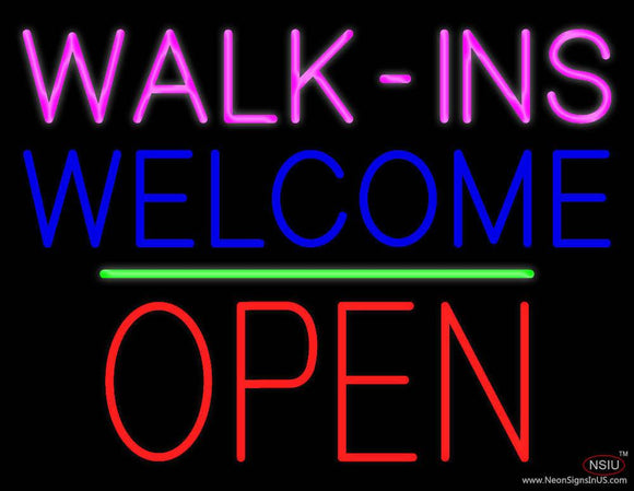 Walk-ins Welcome Block Open Green Line Real Neon Glass Tube Neon Sign
