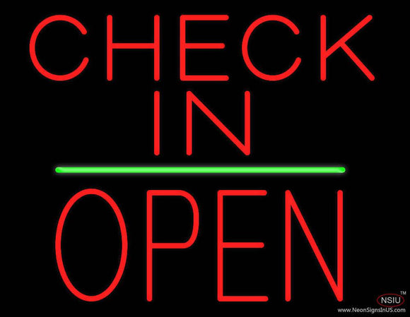 Check In Block Open Green Line Real Neon Glass Tube Neon Sign