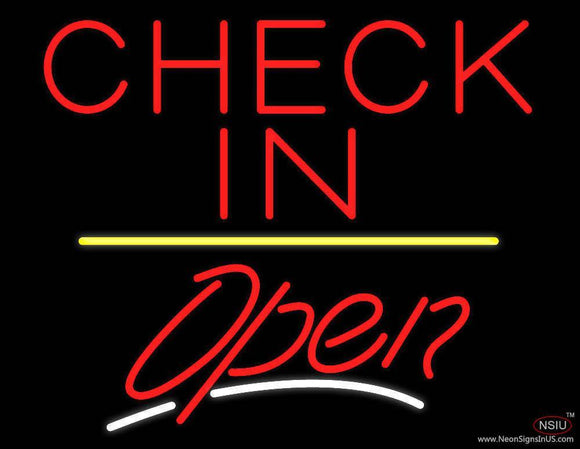 Check In Open Yellow Line Handmade Art Neon Sign