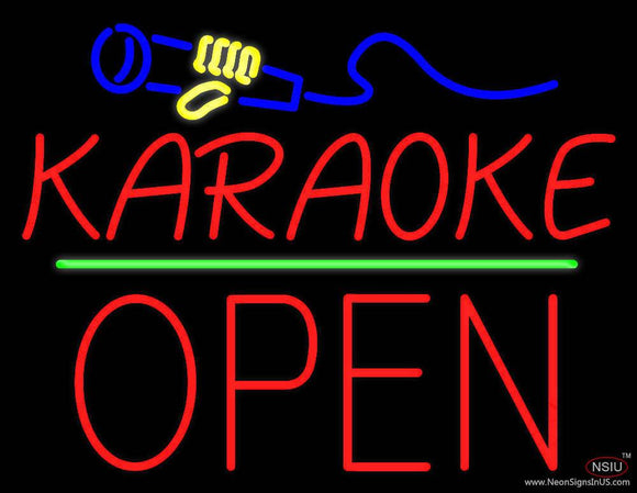 Karaoke Logo Block Open Green Line Real Neon Glass Tube Neon Sign