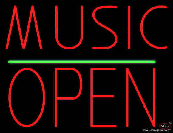 Music Open Block Green Line Real Neon Glass Tube Neon Sign