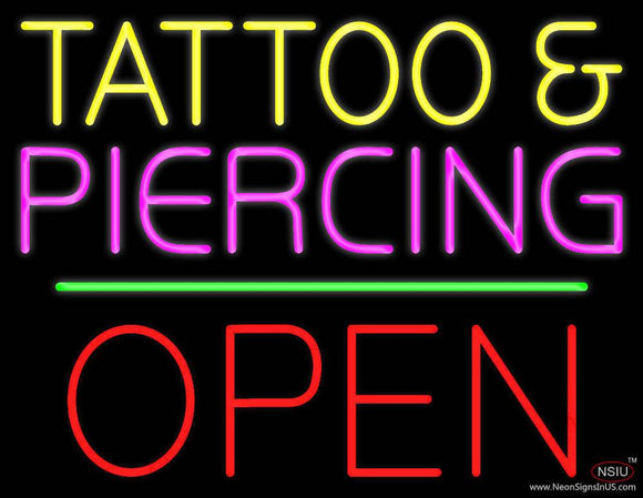 Tattoo and Piercing Block Open Green Line Real Neon Glass Tube Neon Sign