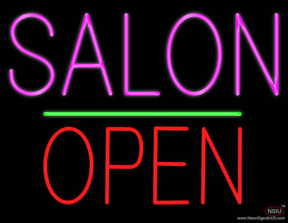 Salon Block Open Green Line Real Neon Glass Tube Neon Sign