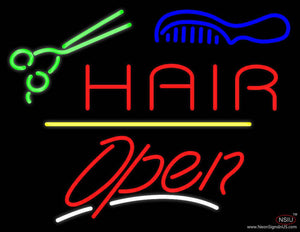 Hair Scissors Comb Open Yellow Line Real Neon Glass Tube Neon Sign