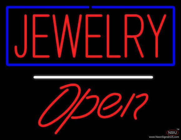 Jewelry Rectangle Blue Open Handmade Art Neon Sign