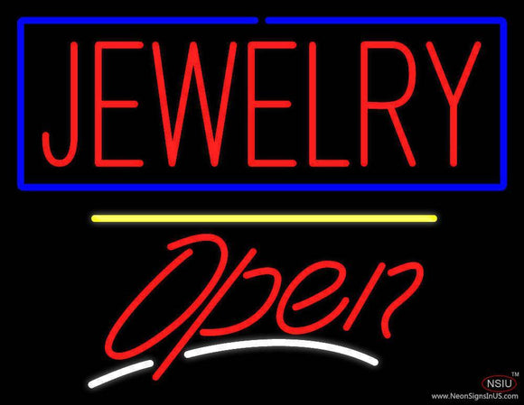 Jewelry Blue Border Open Yellow Line Handmade Art Neon Sign