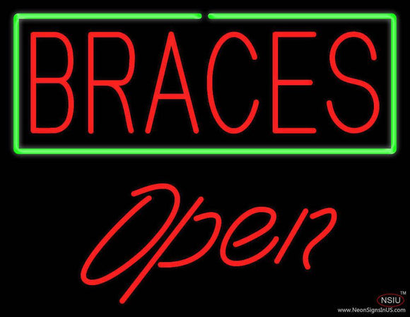 Red Braces Green Border Open Handmade Art Neon Sign