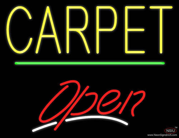 Carpet Script Open Green Line Handmade Art Neon Sign
