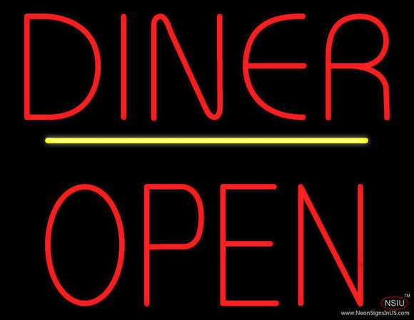 Diner Block Open Yellow Line Real Neon Glass Tube Neon Sign