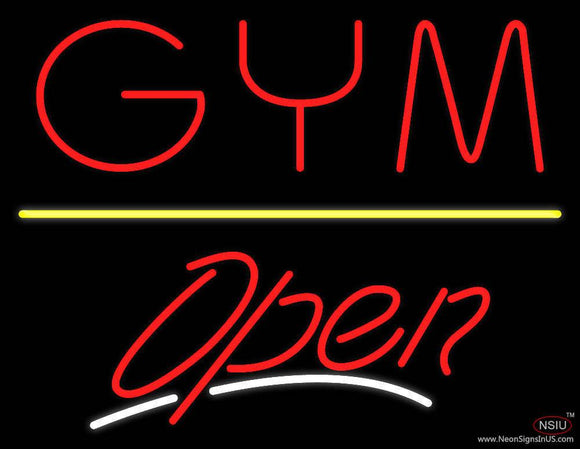 GYM Script Open Yellow Line Real Neon Glass Tube Neon Sign