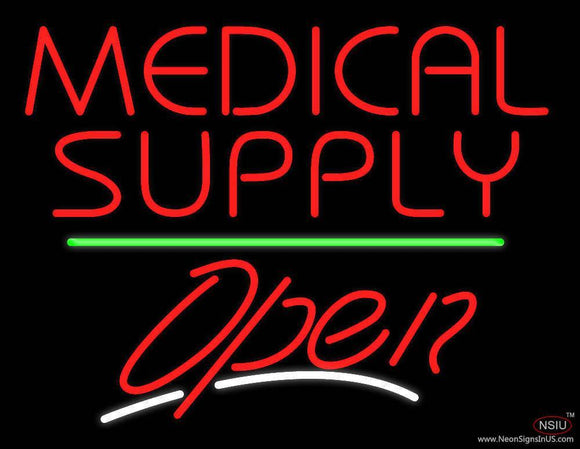 Medical Supply Open Green Line Handmade Art Neon Sign