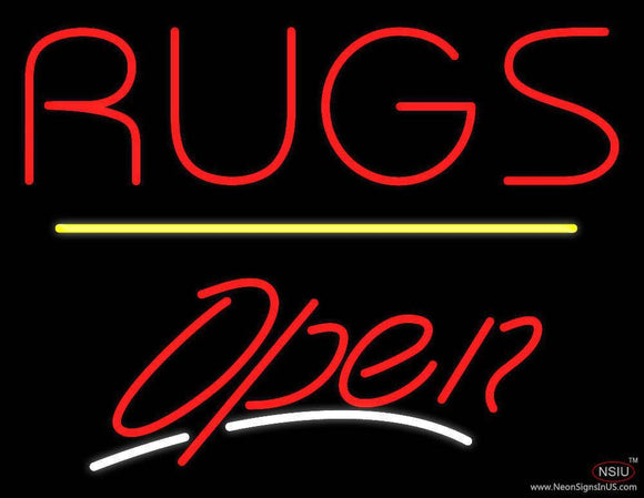 Rugs Script Open Yellow Line Handmade Art Neon Sign