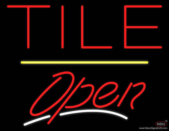 Tile Script Open Yellow Line Handmade Art Neon Sign