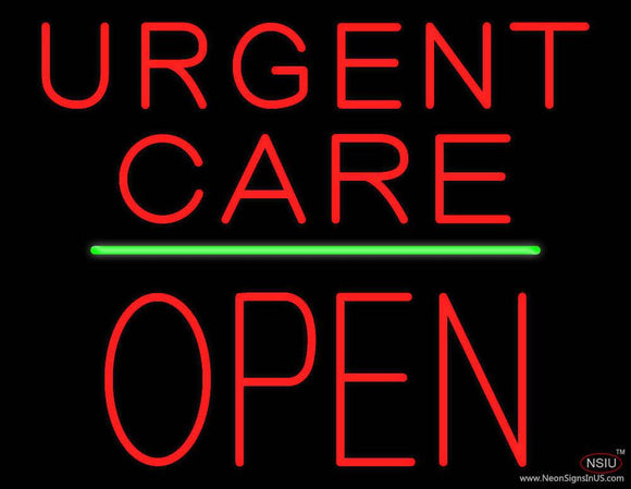Urgent Care Block Open Green Line Real Neon Glass Tube Neon Sign