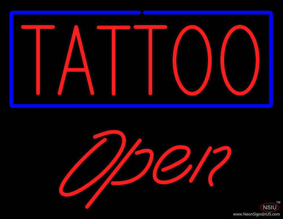 Red Tattoo Blue Border Open Real Neon Glass Tube Neon Sign