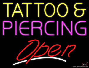 Tattoo and Piercing Slant Open Real Neon Glass Tube Neon Sign