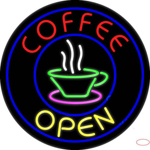 Round Red Coffee Open Yellow Real Neon Glass Tube Neon Sign