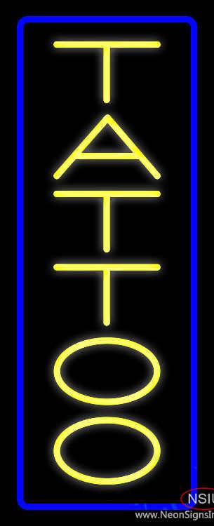 Vertical Yellow Tattoo Blue Border Real Neon Glass Tube Neon Sign