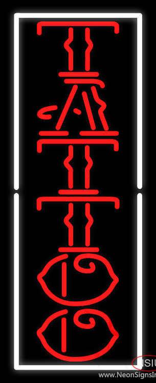 Vertical Red Tattoo White Border Real Neon Glass Tube Neon Sign