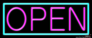 Aqua Border With Pink Open Real Neon Glass Tube Neon Sign