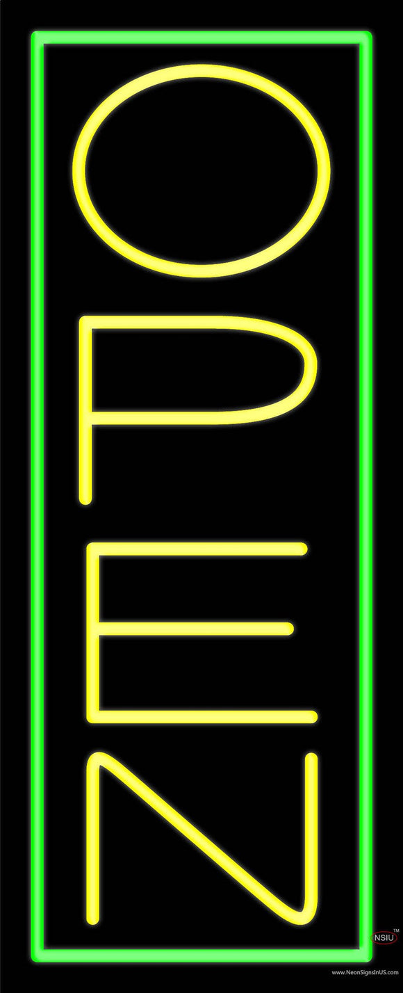 Yellow Open With Green Border Vertical Real Neon Glass Tube Neon Sign