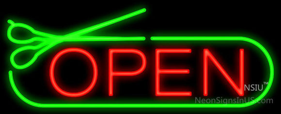 Open With Green Scissors Neon Sign