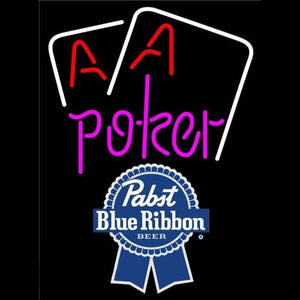 Pabst Blue Ribbon Purple Lettering Red Aces White Cards Beer Sign Handmade Art Neon Sign