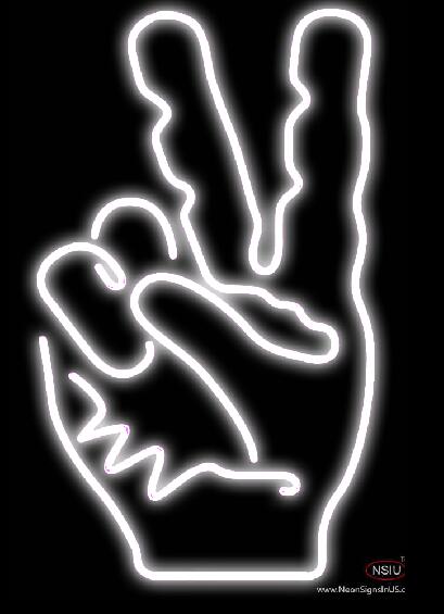 White Peace Fingers Handmade Art Neon Sign