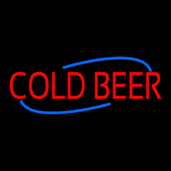 Red Cold Beer With Blue Border With Blue Line Handmade Art Neon Sign