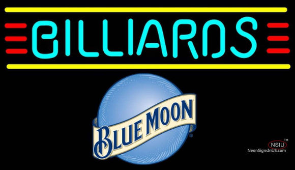 Blue Moon Billiards Text Borders Pool Neon Beer Sign  