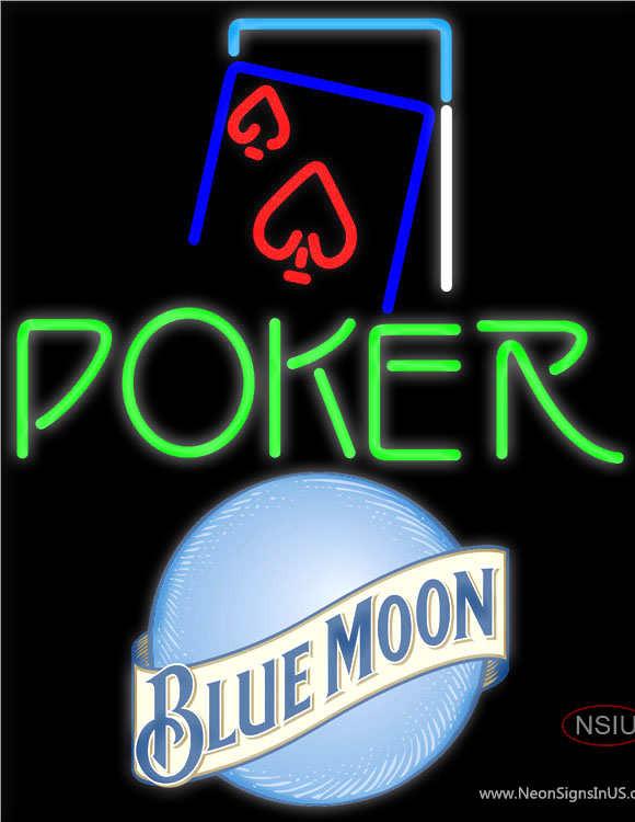 Blue Moon Green Poker Red Heart Neon Sign