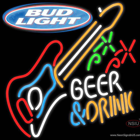 Bud Light Beer And Drink GUITAR Neon Sign  