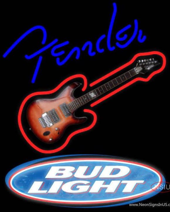 Bud Light Fender Blue Red GUITAR Neon Sign  