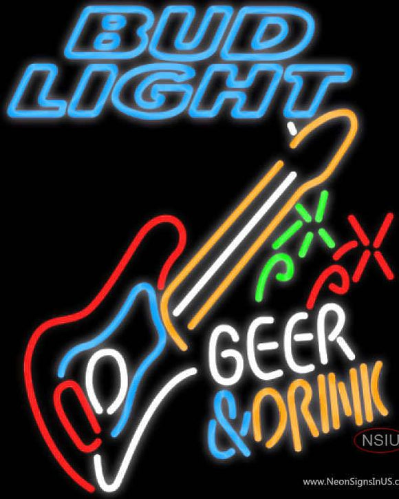 Bud Light Neon Beer And Drink GUITAR Neon Sign  