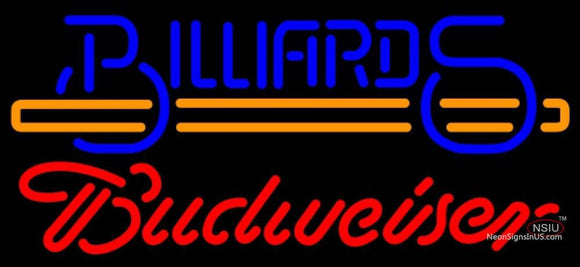 Budweiser Neon Billiards Text With Stick Pool Neon Sign  
