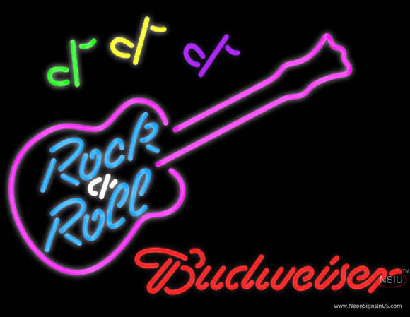 Budweiser Neon Rock N Roll Pink Guitar Neon Sign  