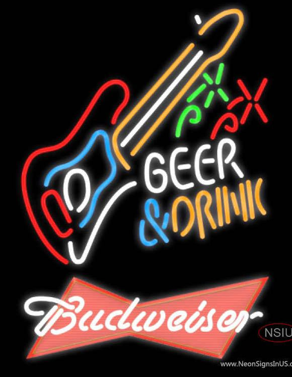 Budweiser Red Beer And Drink Guitar Neon Sign  
