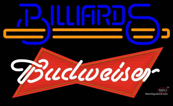 Budweiser Red Billiards Text With Stick Pool Neon Sign  